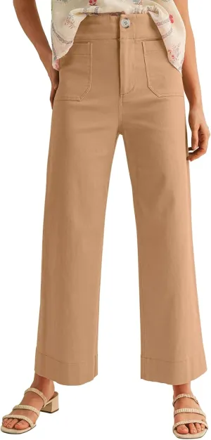 miduo Womens High Waisted Cropped Wide Leg Stretchy Straight Pants Trousers with Pockets