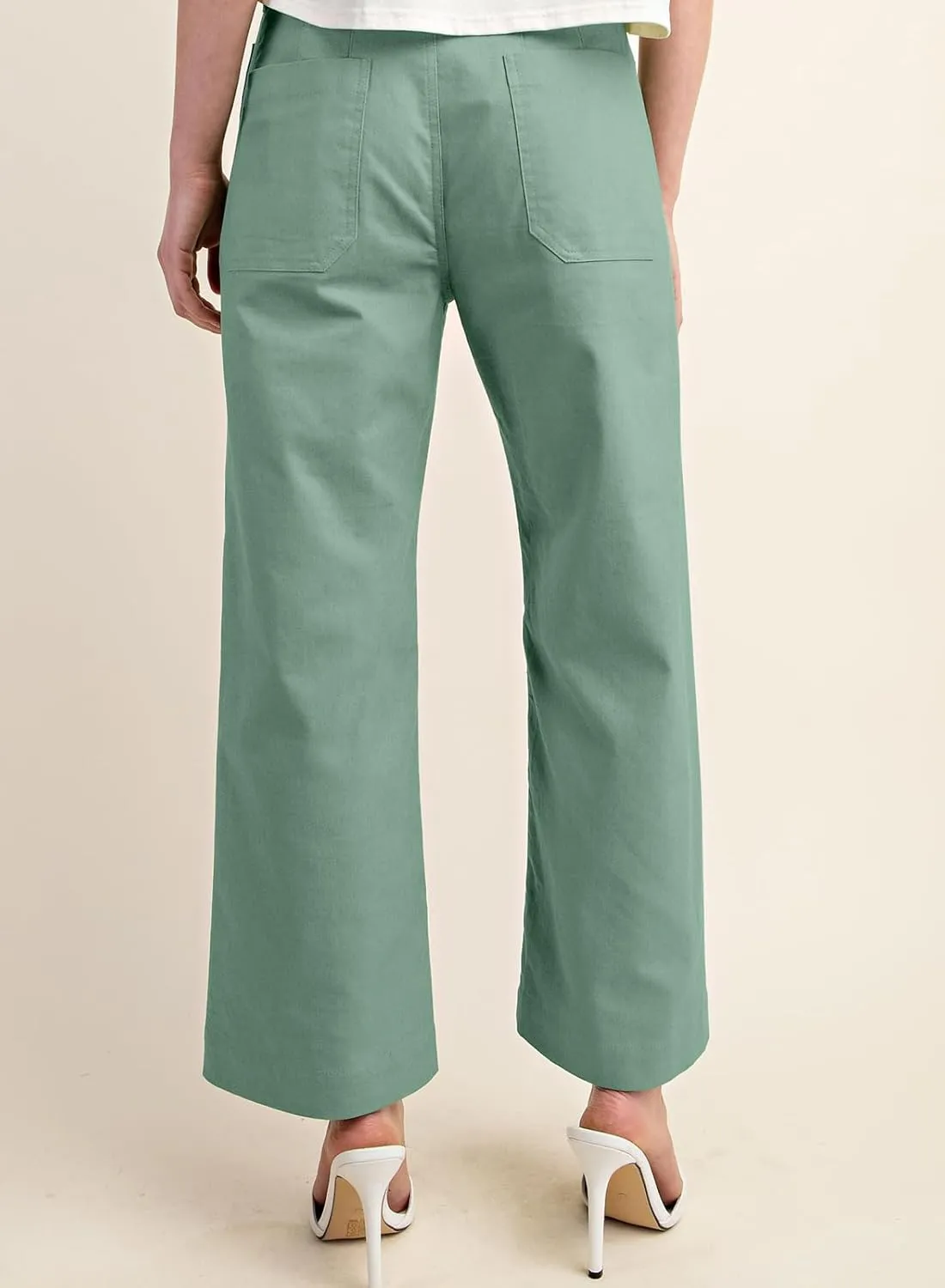 miduo Womens High Waisted Cropped Wide Leg Stretchy Straight Pants Trousers with Pockets