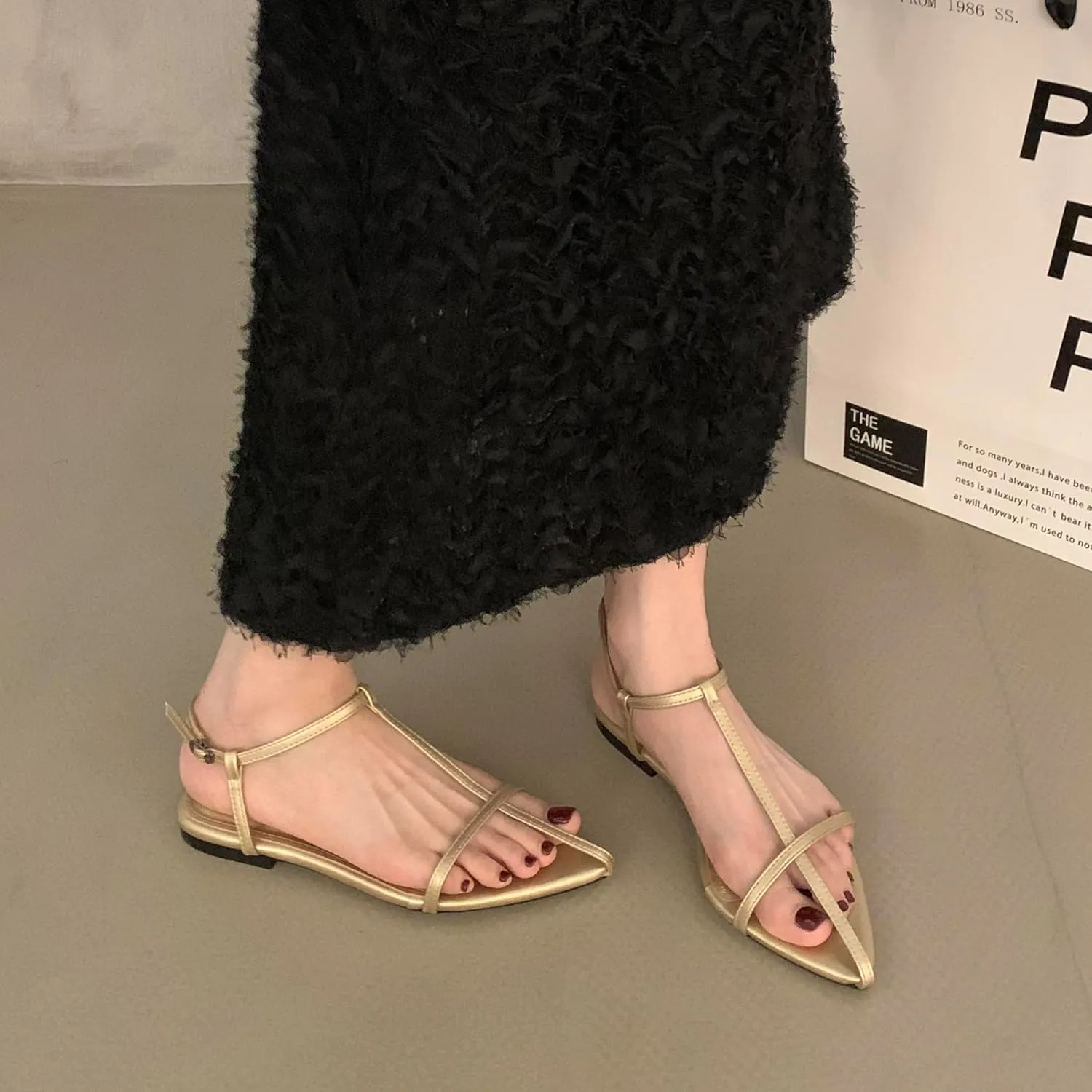 Mtzyoa Women Flat Sandals Pointed Toe Ladies Summer Dressy Casual Vacation Bohemian Cute Leather Beach Comfy Slip On Slides
