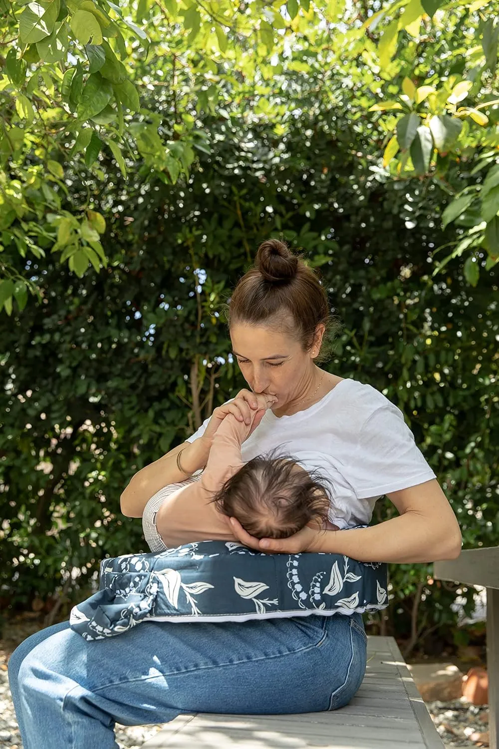 My Brest Friend Original Nursing Pillow Enhanced Ergonomics Essential Breastfeeding Pillow Support For Mom & Baby W/ Convenient Side Pocket, Double Straps & Slipcover, Navy Bluebells