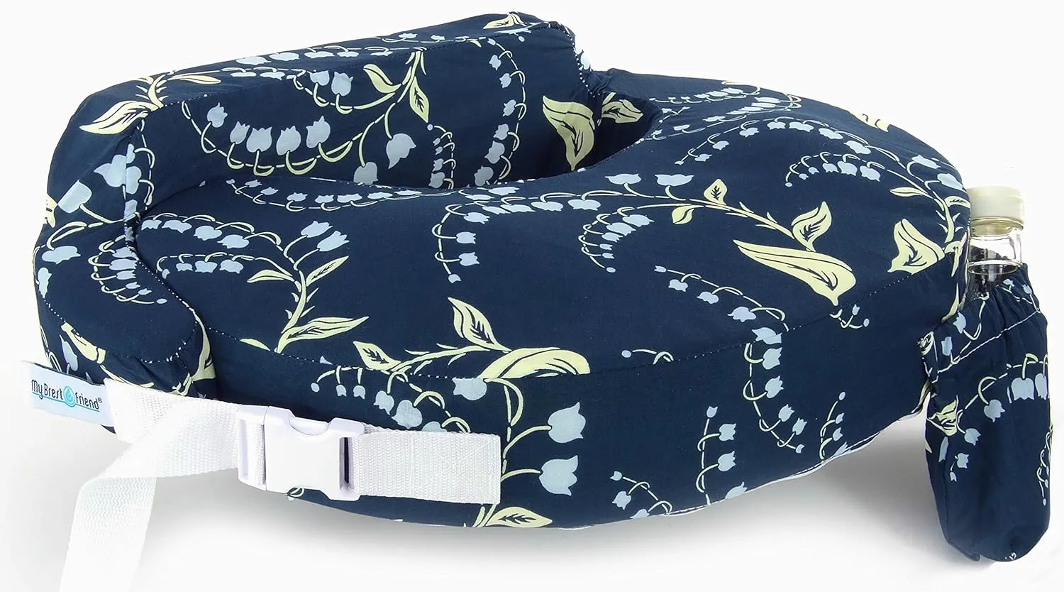 My Brest Friend Original Nursing Pillow Enhanced Ergonomics Essential Breastfeeding Pillow Support For Mom & Baby W/ Convenient Side Pocket, Double Straps & Slipcover, Navy Bluebells