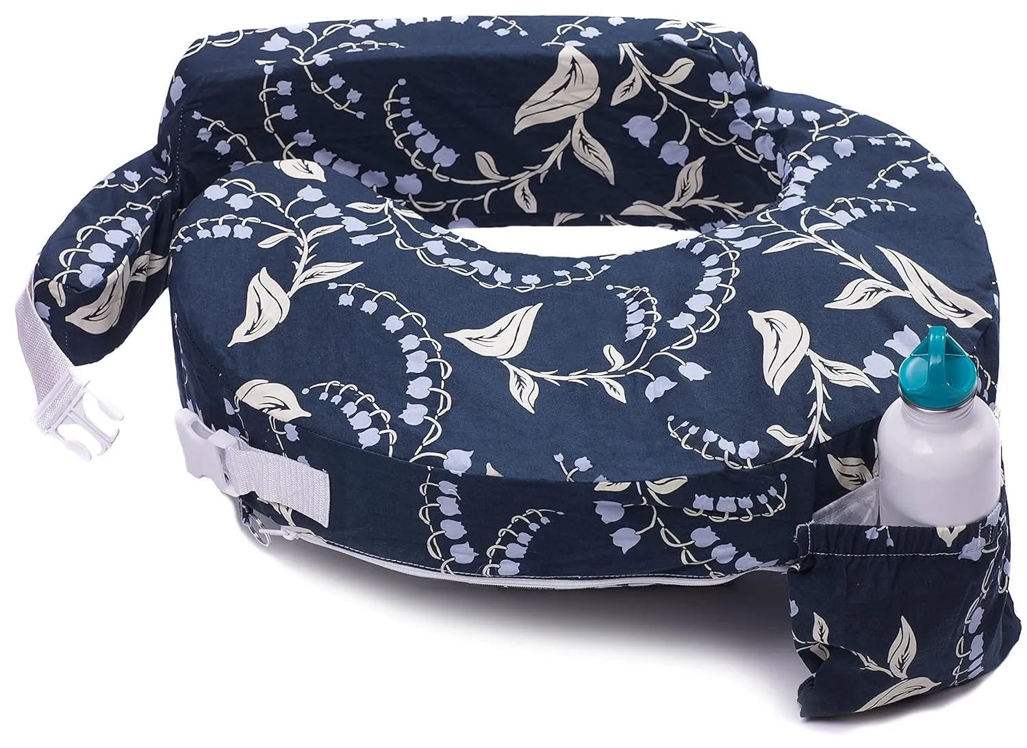 My Brest Friend Original Nursing Pillow Enhanced Ergonomics Essential Breastfeeding Pillow Support For Mom & Baby W/ Convenient Side Pocket, Double Straps & Slipcover, Navy Bluebells