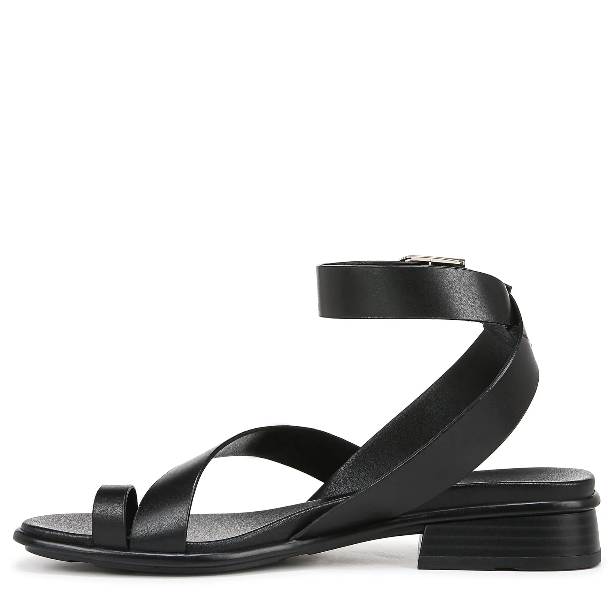 Naturalizer Womens Birch Strappy Flat Sandal Black Leather 6.5 M