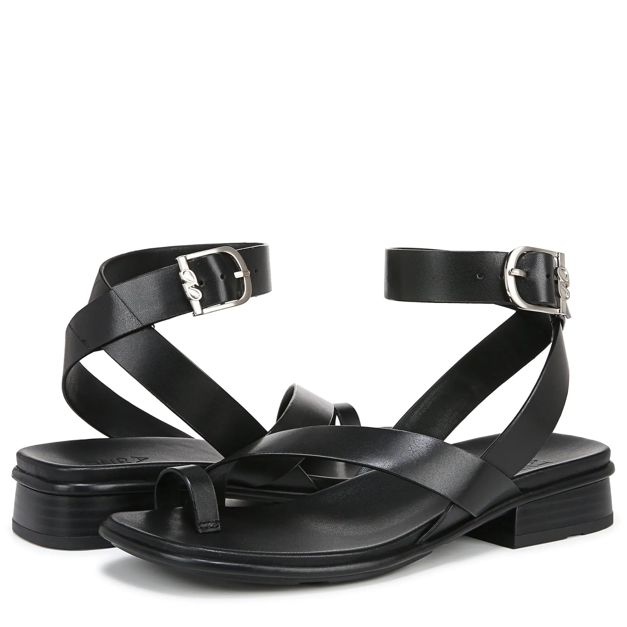 Naturalizer Womens Birch Strappy Flat Sandal Black Leather 6.5 M
