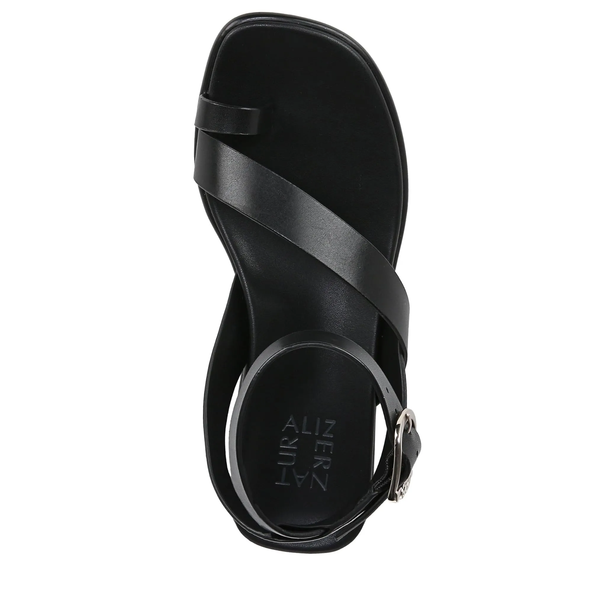 Naturalizer Womens Birch Strappy Flat Sandal Black Leather 6.5 M