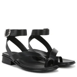 Naturalizer Womens Birch Strappy Flat Sandal Black Leather 6.5 M