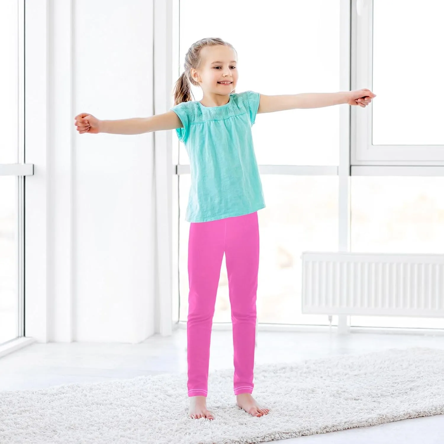 ODAWA Moccasin Girls Legging Kids Soft Stretchy Pants Full Length Stretch Pants Comfortable Bottoms, (4-10 Years)