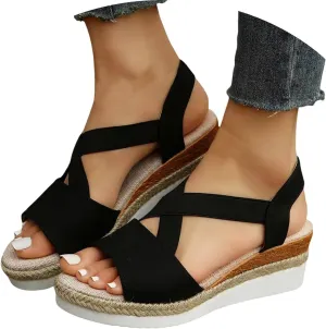 Orthopedic Platform Wedge Sandals for Women Summer Dressy 2023 Flat Open Toe Ankle Strap Espadrilles Sandals Casual Strappy Slip on Sandals Beach Boho Sandals Comfortable Outdoor Shoes (2-Bronze, 6.5)