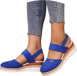 Orthopedic Platform Wedge Sandals for Women Summer Dressy，Elastic Ankle Strap Closed Toe Sandals Anti Slip Beach Sandals Comfortable Outdoor Shoes