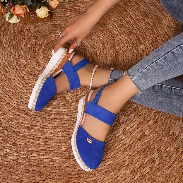 Orthopedic Platform Wedge Sandals for Women Summer Dressy，Elastic Ankle Strap Closed Toe Sandals Anti Slip Beach Sandals Comfortable Outdoor Shoes