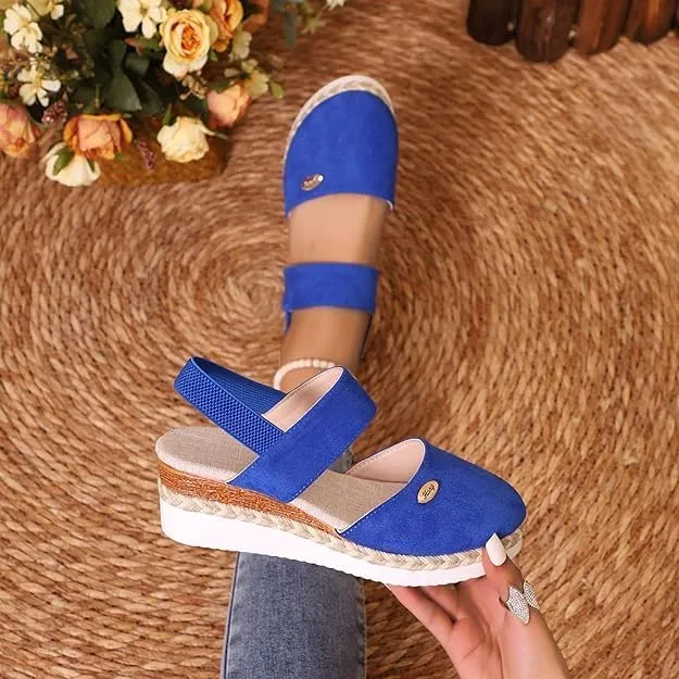 Orthopedic Platform Wedge Sandals for Women Summer Dressy，Elastic Ankle Strap Closed Toe Sandals Anti Slip Beach Sandals Comfortable Outdoor Shoes