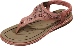 Orthopedic Sandals for Women Fashion Glitter Casual Elastic Strappy Flip Flops Summer Comfy Breathable Beach Flat Sandals
