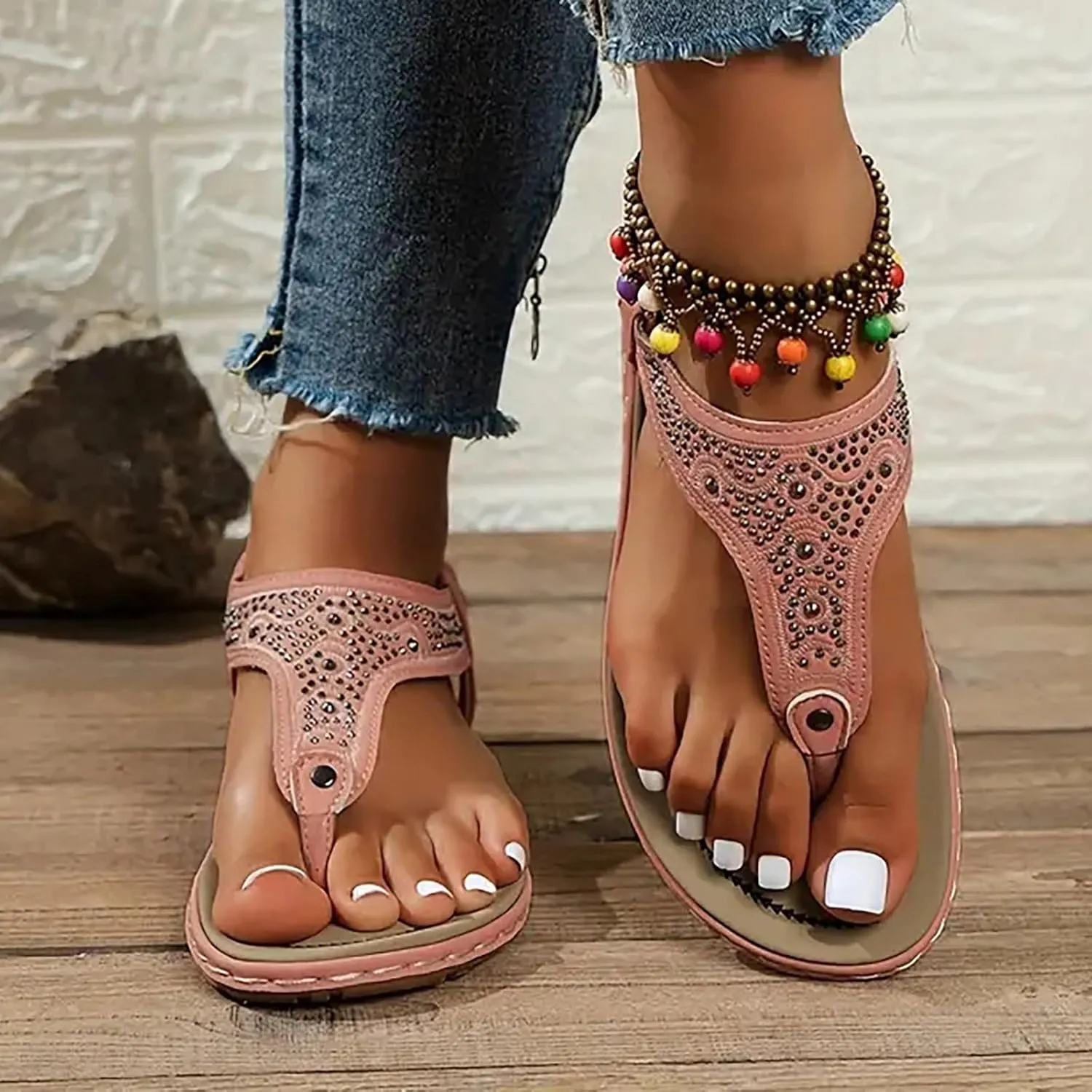 Orthopedic Sandals for Women Fashion Glitter Casual Elastic Strappy Flip Flops Summer Comfy Breathable Beach Flat Sandals