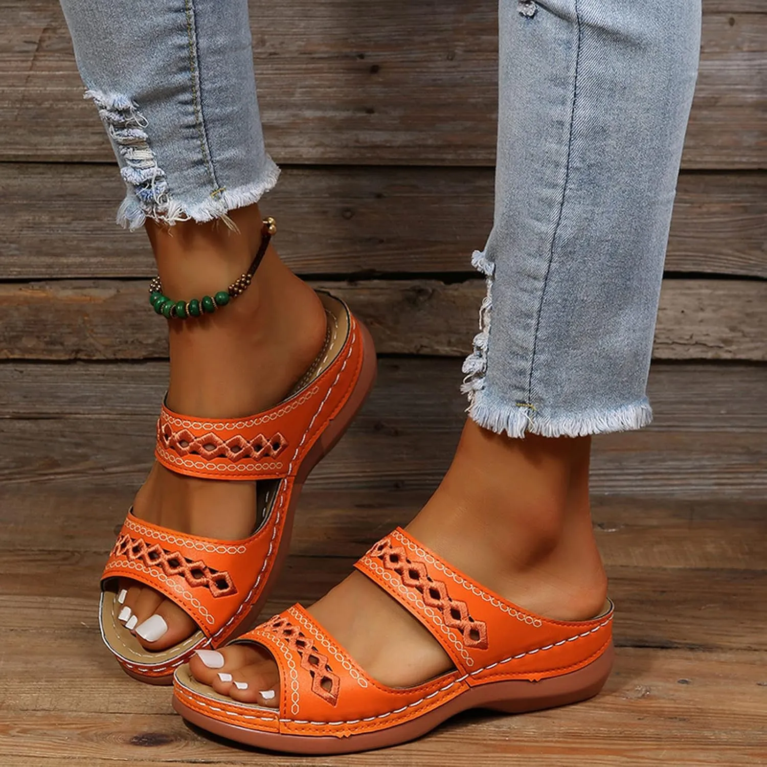 Orthopedic Wedge Sandals for Women 2025 Flat Open Toe Platform Sandals Boho Slip on Sandals Comfortable Outdoor Shoe