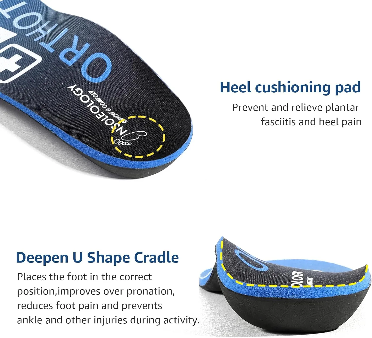 Orthotic Insoles Arch Support for Plantar Fasciitis, Flat Feet, Overpronation, Foot Pain (L | Men 10-11 | Women 12-13)