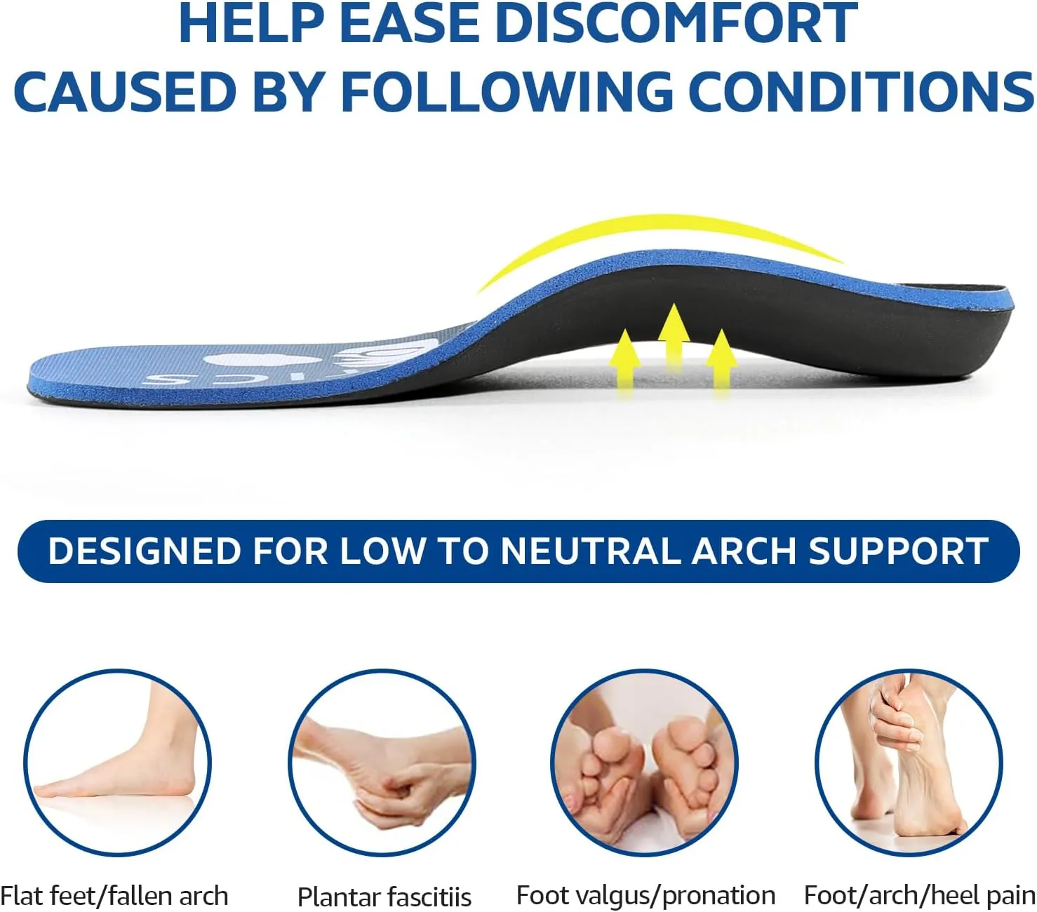 Orthotic Insoles Arch Support for Plantar Fasciitis, Flat Feet, Overpronation, Foot Pain (L | Men 10-11 | Women 12-13)