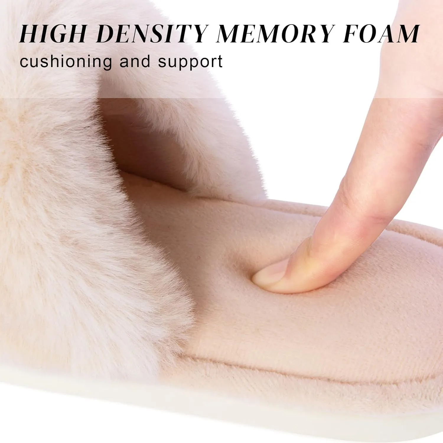 Parlovable Women's Faux Fur Slippers Fuzzy Flat Spa Fluffy Open Toe House Shoes Indoor Outdoor Slip on Memory Foam Slide Sandals