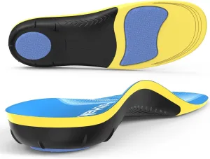 Plantar Fasciitis Insoles - High Arch Support Inserts, Gel Cushion, Relief for Flat Feet - 220  lbs Orthotics Insoles Ideal for Work Boots (Blue, Men 7-8.5 | Women 8-9.5)