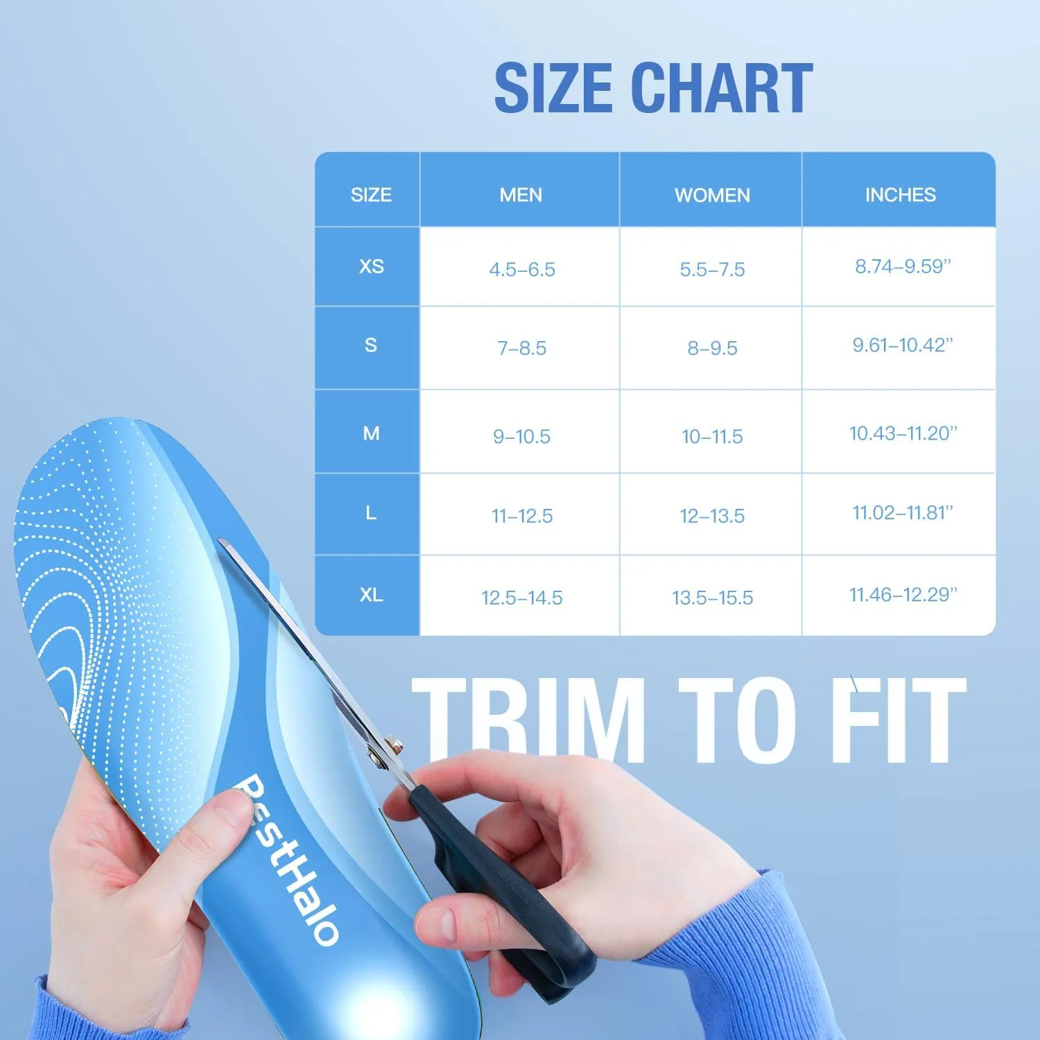 Plantar Fasciitis Insoles - High Arch Support Inserts, Gel Cushion, Relief for Flat Feet - 220  lbs Orthotics Insoles Ideal for Work Boots (Blue, Men 7-8.5 | Women 8-9.5)