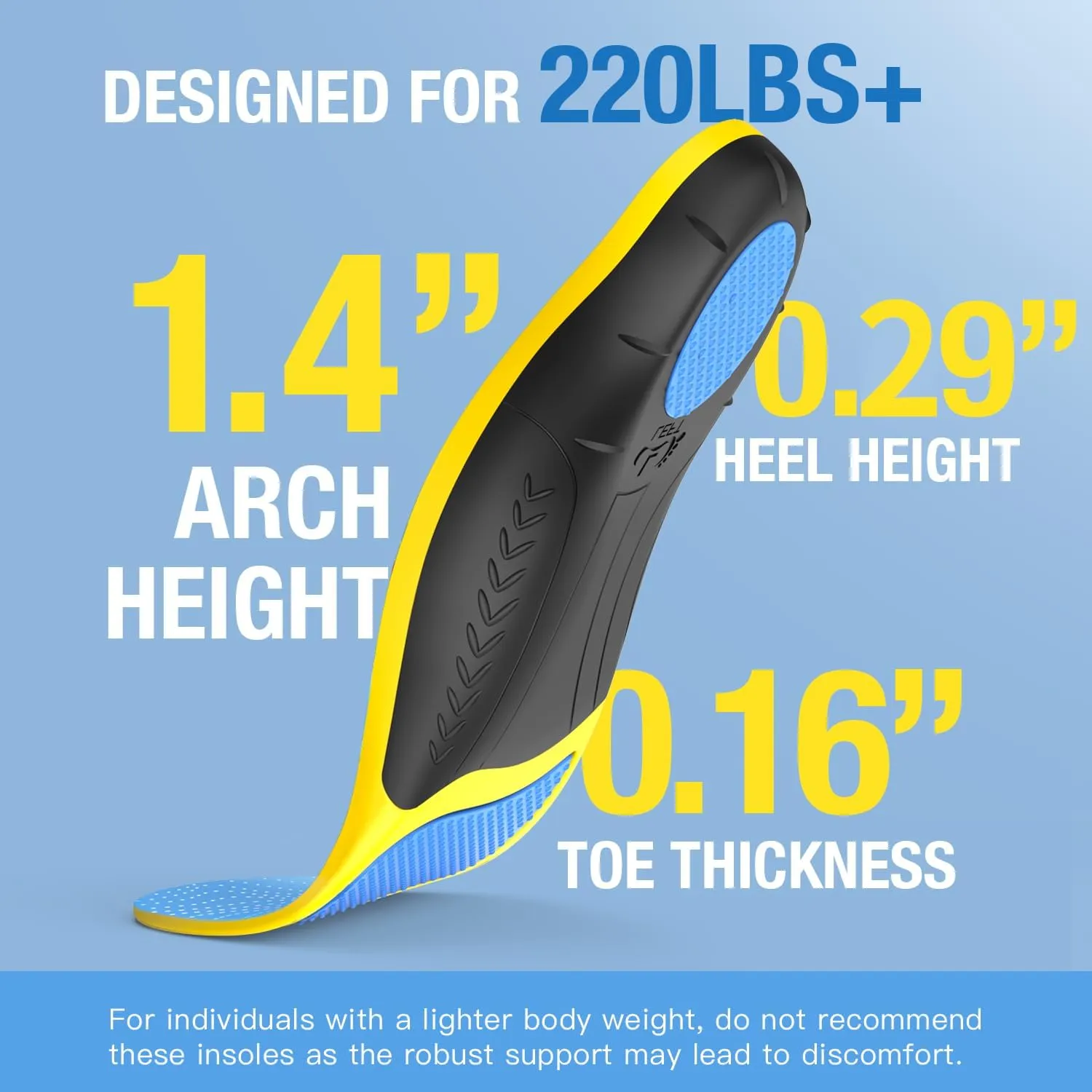 Plantar Fasciitis Insoles - High Arch Support Inserts, Gel Cushion, Relief for Flat Feet - 220  lbs Orthotics Insoles Ideal for Work Boots (Blue, Men 7-8.5 | Women 8-9.5)