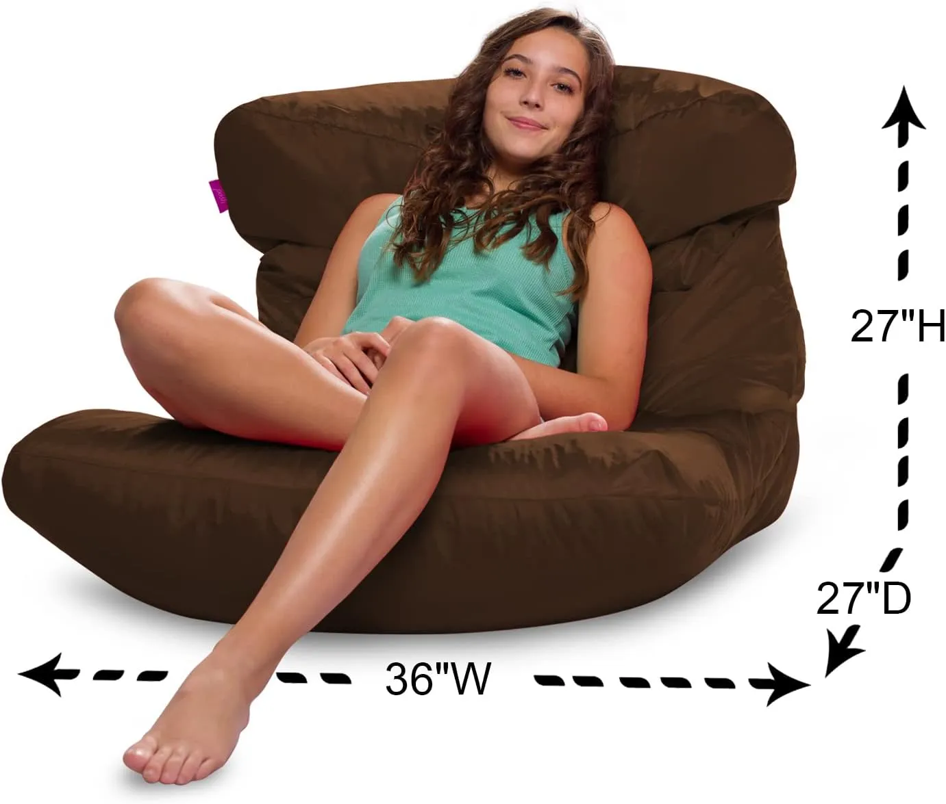 Posh Creations Structured Comfy Bean Bag Chair for Gaming, Reading, and Watching TV, Laguna Lounger, Microsuede - Chocolate