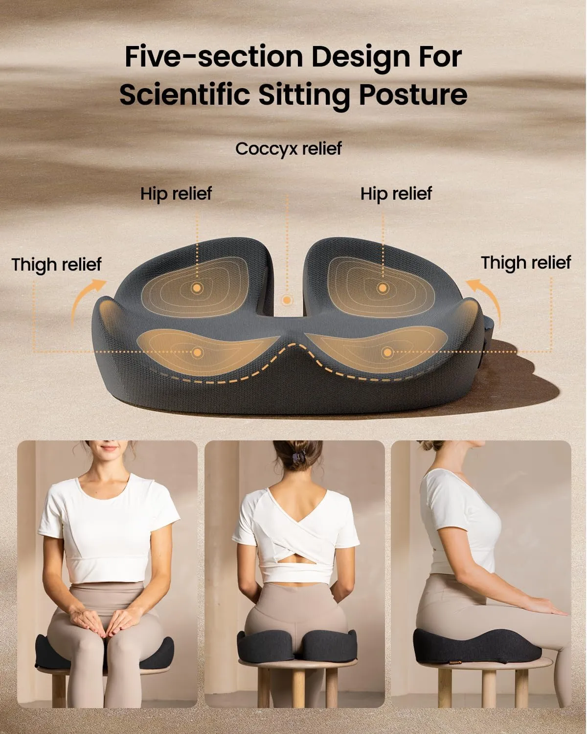 ProtoArc Seat Cushion for Tailbone Pain Relief, Office Chair Cushion, Coccyx Cushion, Ergonomic Memory Foam Seat Cushion for Home, Car, Pressure Relief Pad for Hip, Coccyx, All Day Comfort - Dark Gray