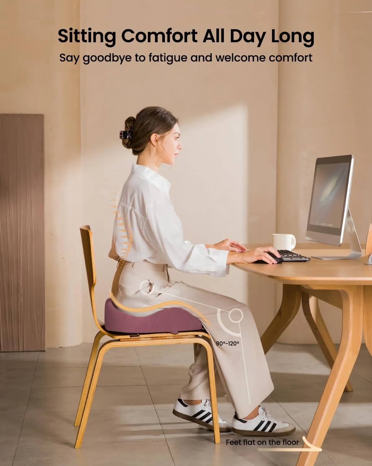ProtoArc Seat Cushion for Tailbone Pain Relief, Office Chair Cushion, Coccyx Cushion, Ergonomic Memory Foam Seat Cushion for Home, Car, Pressure Relief Pad for Hip, Coccyx, All Day Comfort - Wine Red