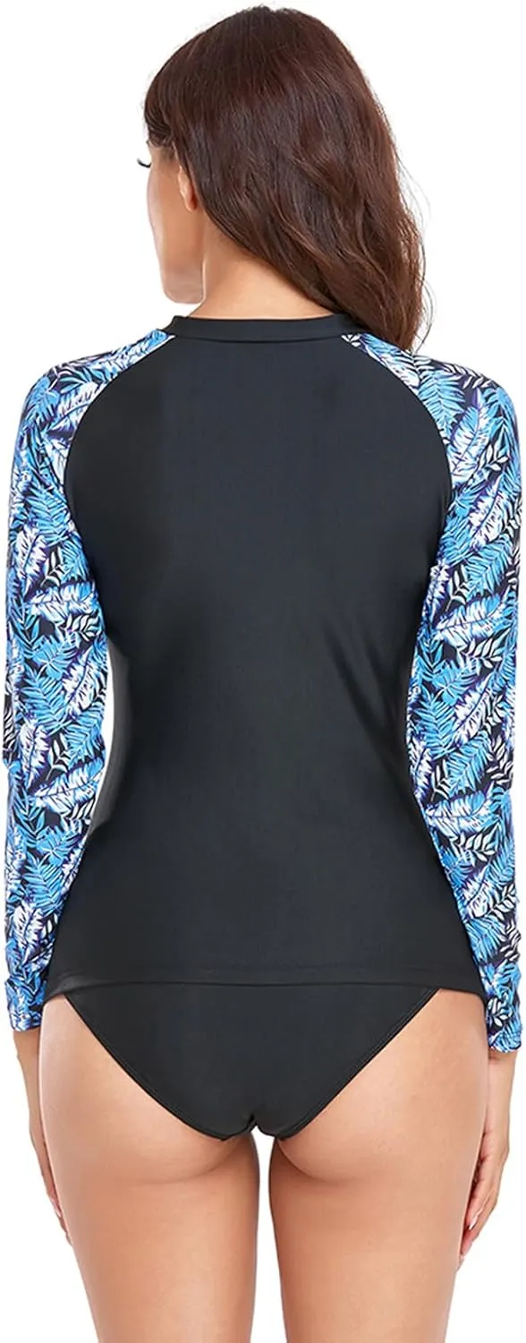 Rash Guard Long Sleeve One Piece Swimsuit for Women Zip Up Bathing Suits Sun Protection Swimwear with Built in Bra