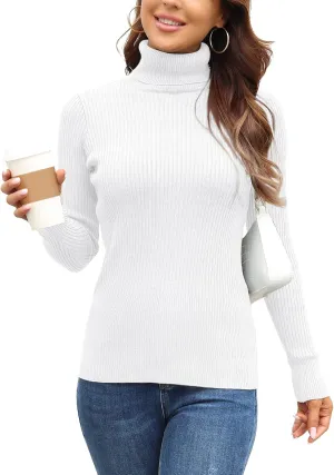 Rocorose Women's Ribbed Turtleneck Sweater Long Sleeve Knitted Solid Pullover