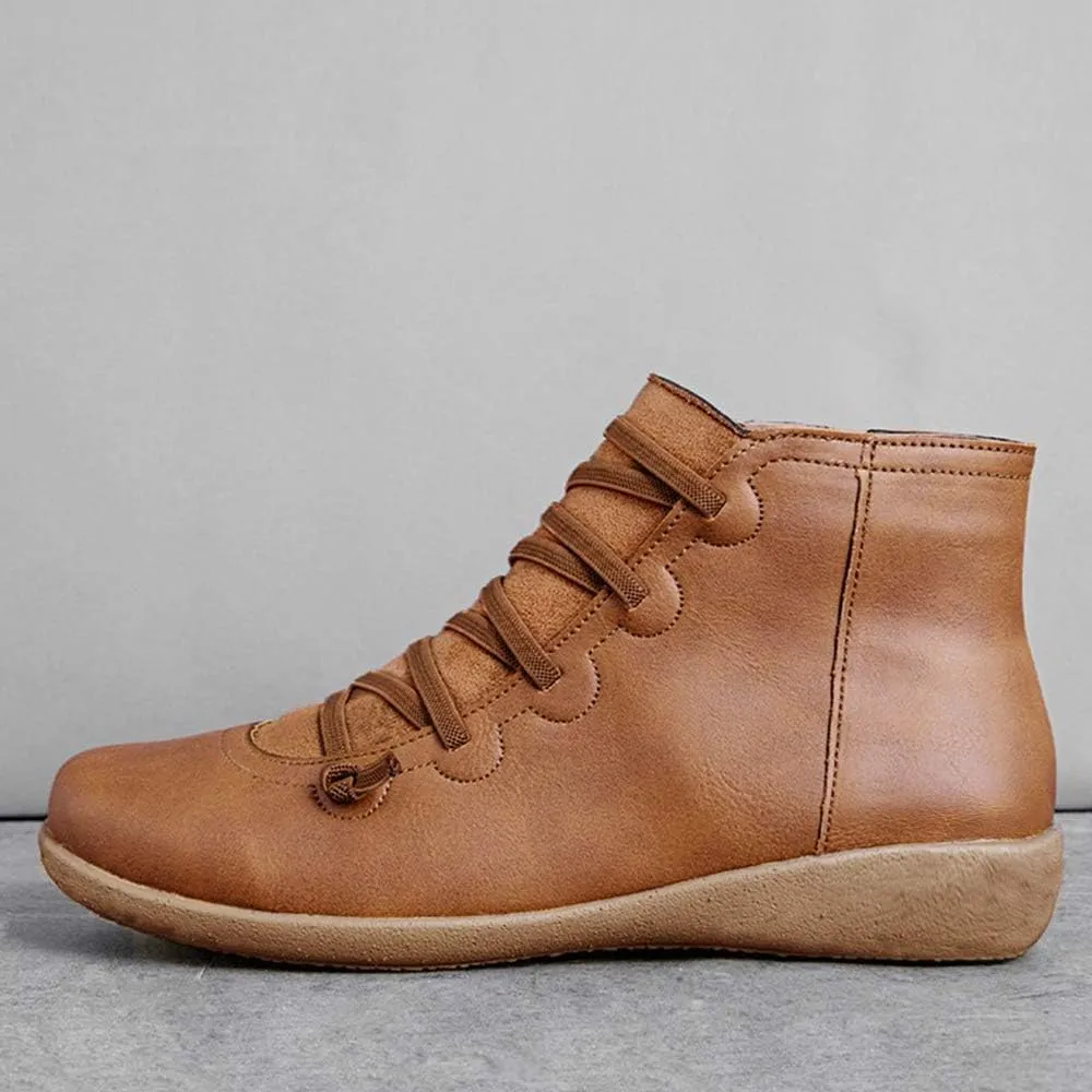 Ru Sweet Women's Arch Support Boots Comfy Lace Up Flat Heel Ankle Booties