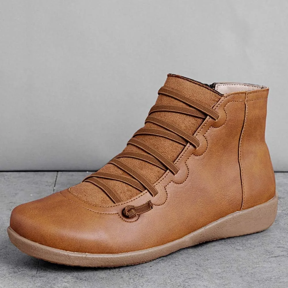 Ru Sweet Women's Arch Support Boots Comfy Lace Up Flat Heel Ankle Booties