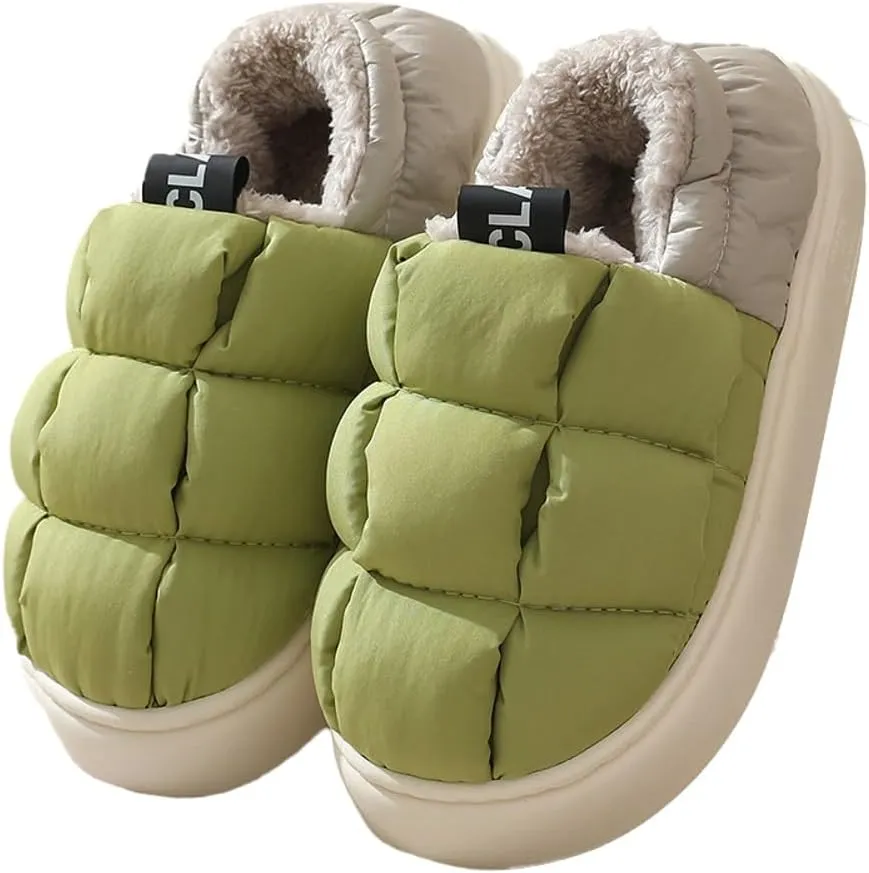 Rungion Furry Puffer Slippers for Women Men Warm Plush Lining House Slippers Comfy Wrap Heel Indoor Sandals Winter Outdoor