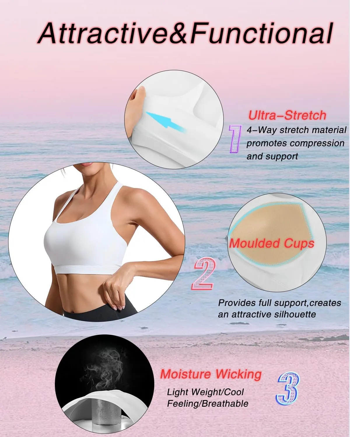 RUNNING GIRL High Impact Sports Bras for Women,Racerback Running Bra Workout Crop Tank Tops Longline Sports Bra Push up