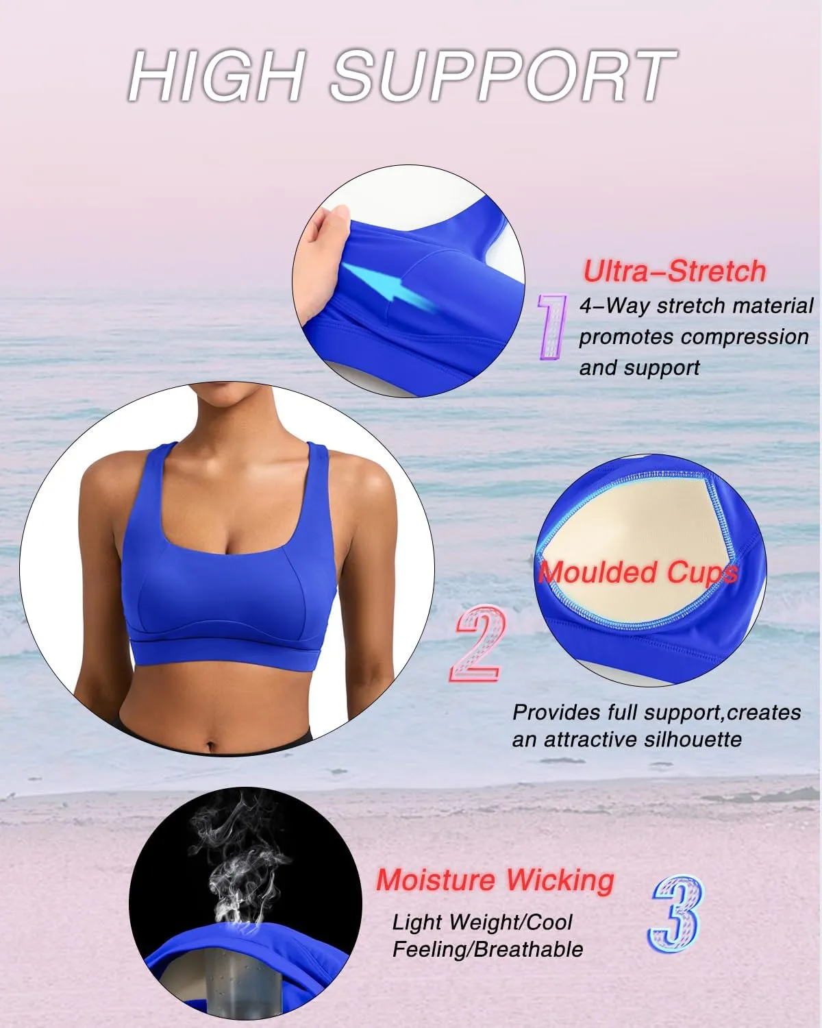 RUNNING GIRL High Impact Sports Bras for Women,Square Neck High Support Bra Moulded Cup Racerback Workout Bra