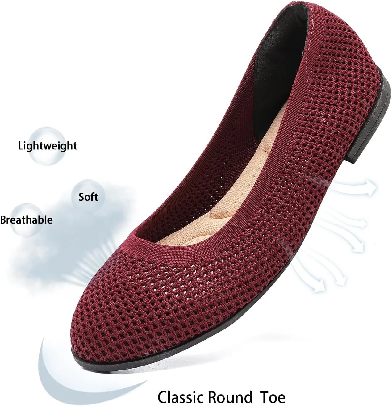 Saidoteto Women's Ballet Flats,Comfortable Round Toe Slip-On Elastic Knit Flat Shoes Casual Office Dress Shoes for Work & Walking