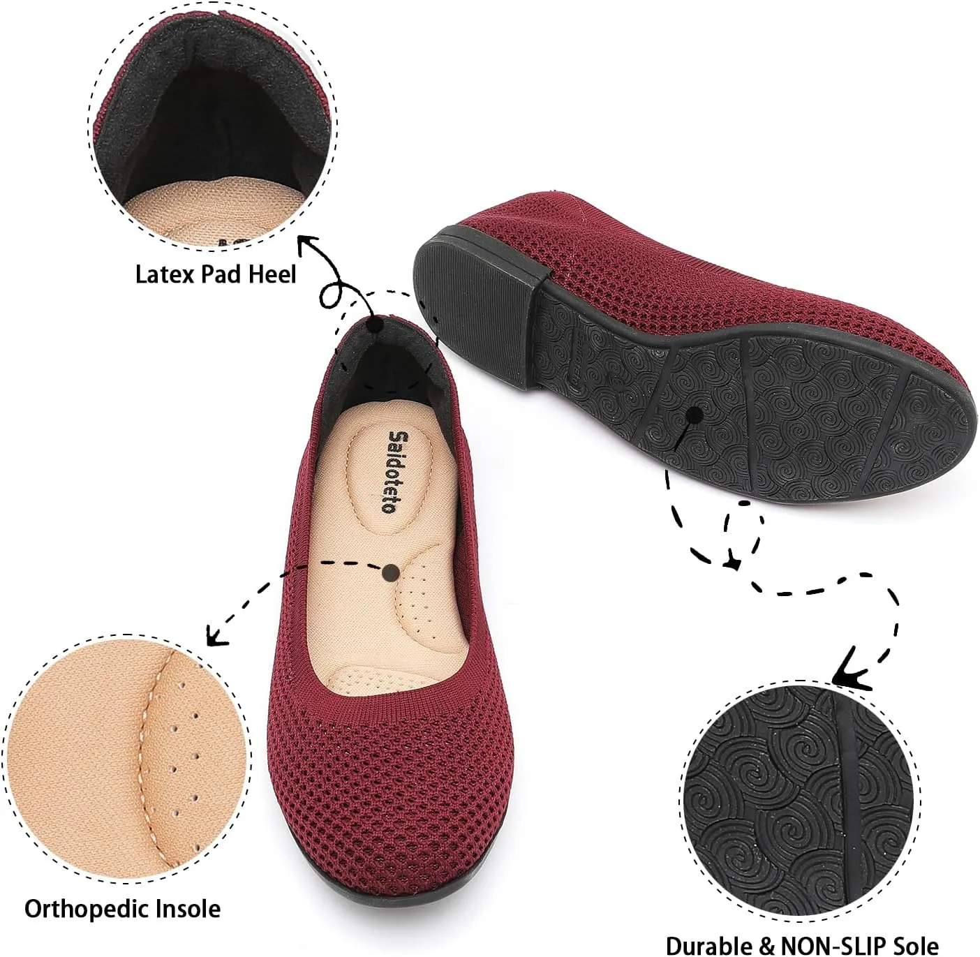 Saidoteto Women's Ballet Flats,Comfortable Round Toe Slip-On Elastic Knit Flat Shoes Casual Office Dress Shoes for Work & Walking
