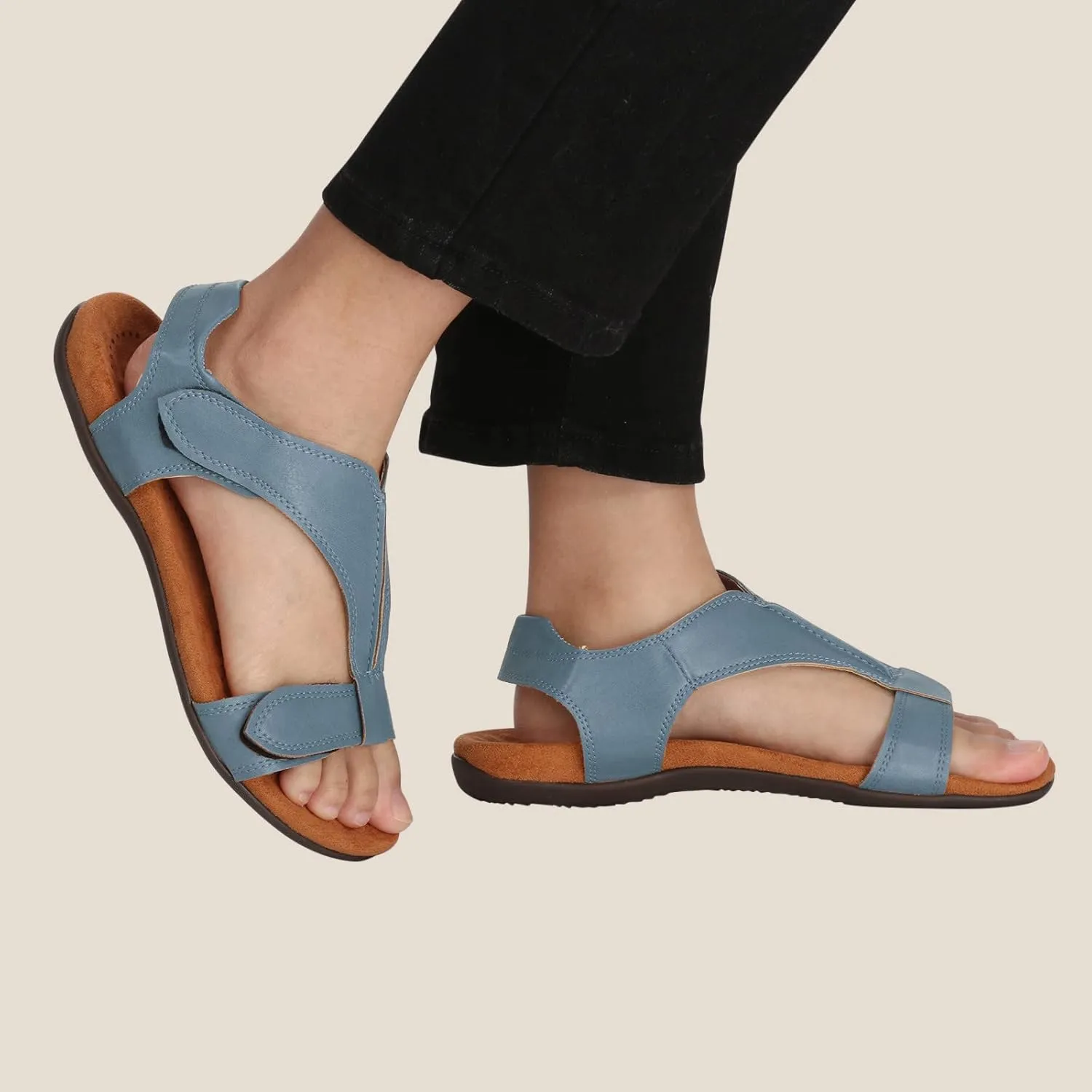 Sandals Women Dressy Summer Flat Open Toe Hook and Loop Slides Solid Lightweight Comfy Outdoor Ladies Casual Shoes Slippers Sandalias De Mujer