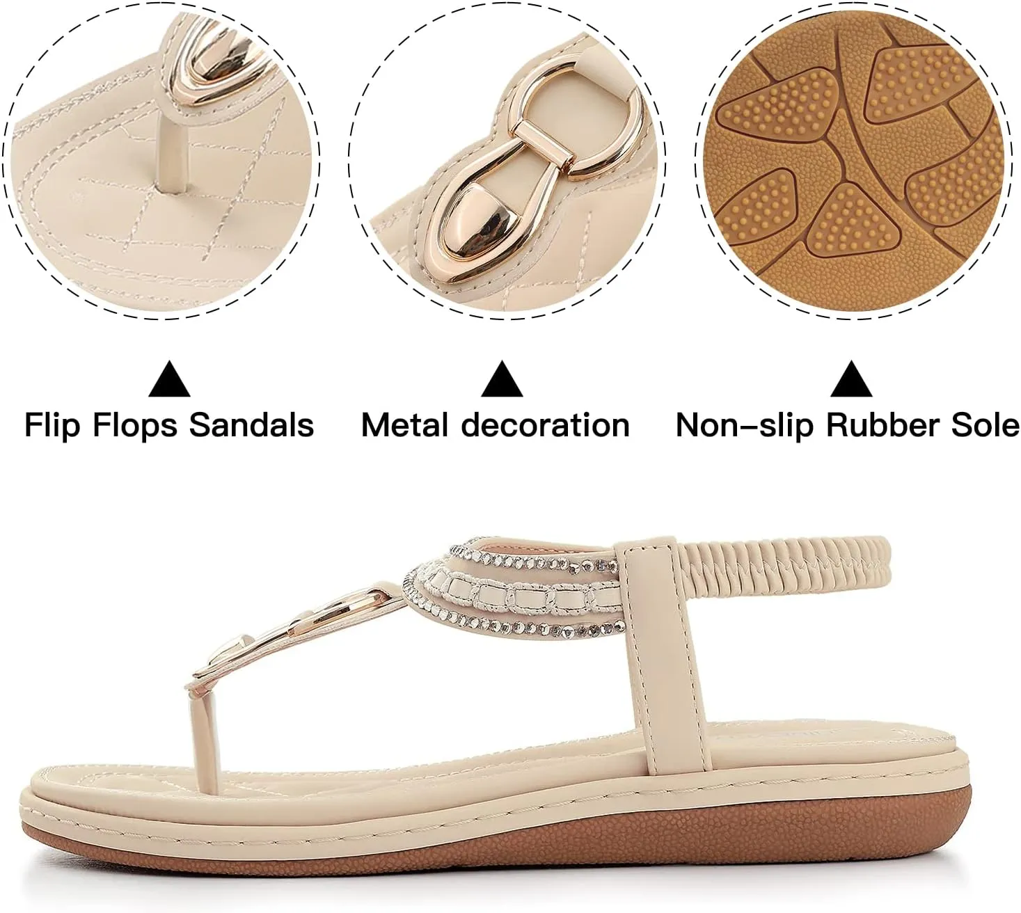 SHIBEVER Womens Sandals Dressy Summer: Women Comfortable Walking Flat Bohemian T-Strap Ladies Casual Comfy Sandals