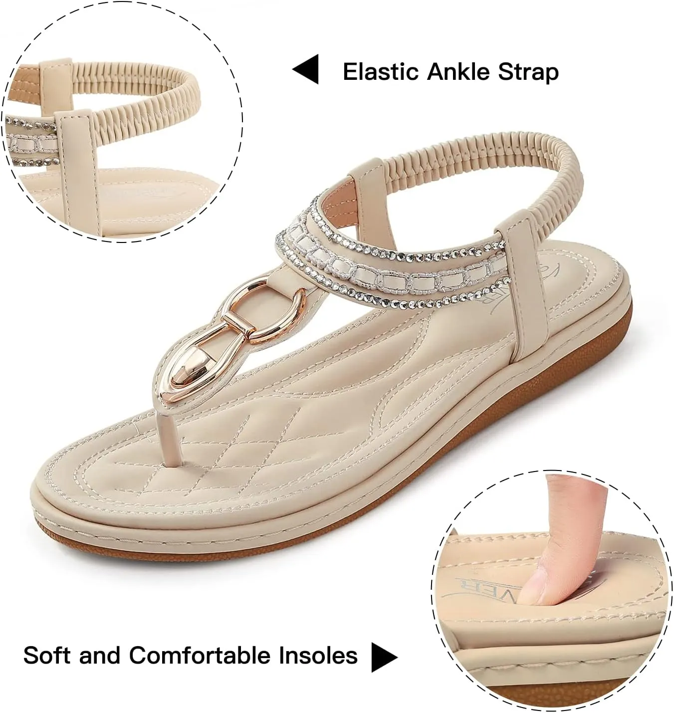 SHIBEVER Womens Sandals Dressy Summer: Women Comfortable Walking Flat Bohemian T-Strap Ladies Casual Comfy Sandals