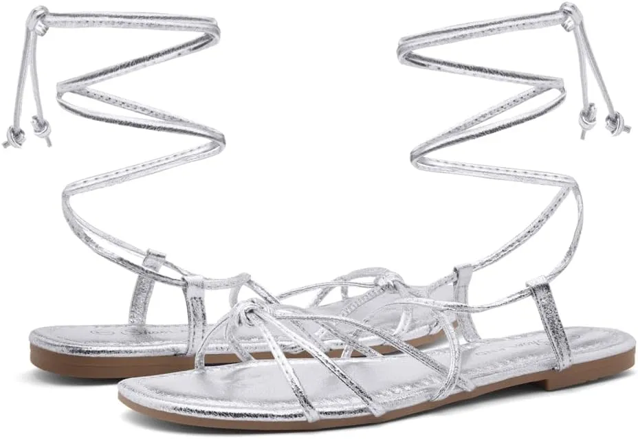 Shoe Land Flashh Women's Flat Strappy Lace Up Sandal Open Toe Comfortable Dressy Gladiator Sandals Tie up Ankle Strap Shoes for Summer