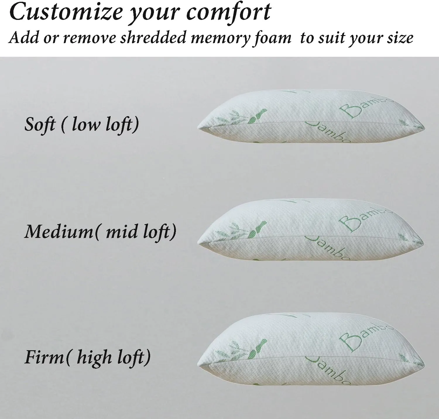 Shredded Memory Foam Pillows for Sleeping, Cooling Zippered Breathable Memory Foam Bed Pillow 2 Pack, Queen Size Firm Pillow Gel for Neck Support, Hotel Quality Bed Rest Pillow Set of 2