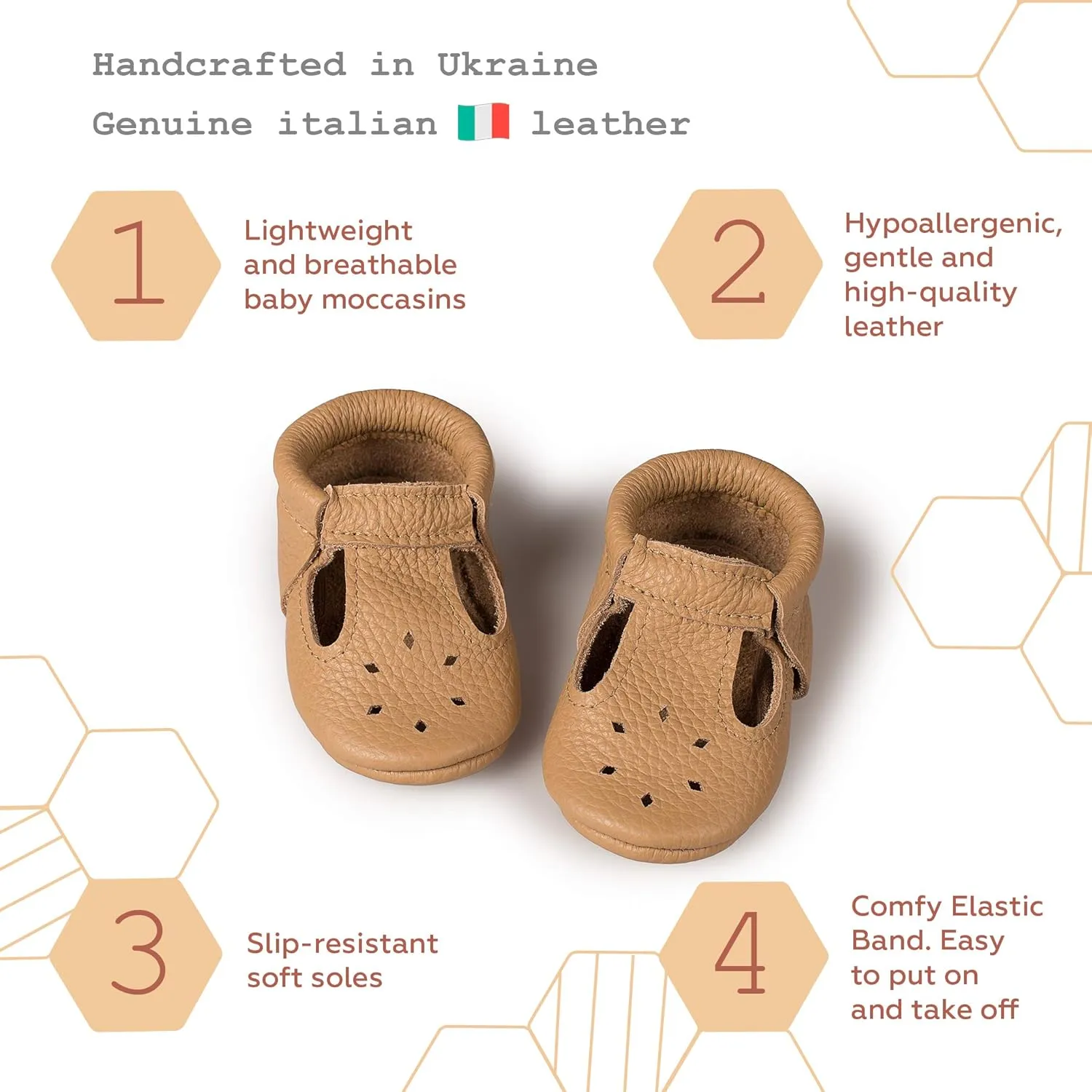 Soft Sole Infant, Baby and Toddler Shoes – Elastic T-Strap Italian Leather Baby Moccasin Shoes for Boys and Girls; Crib Shoes to Baby Walking Shoes Handcrafted in Europe