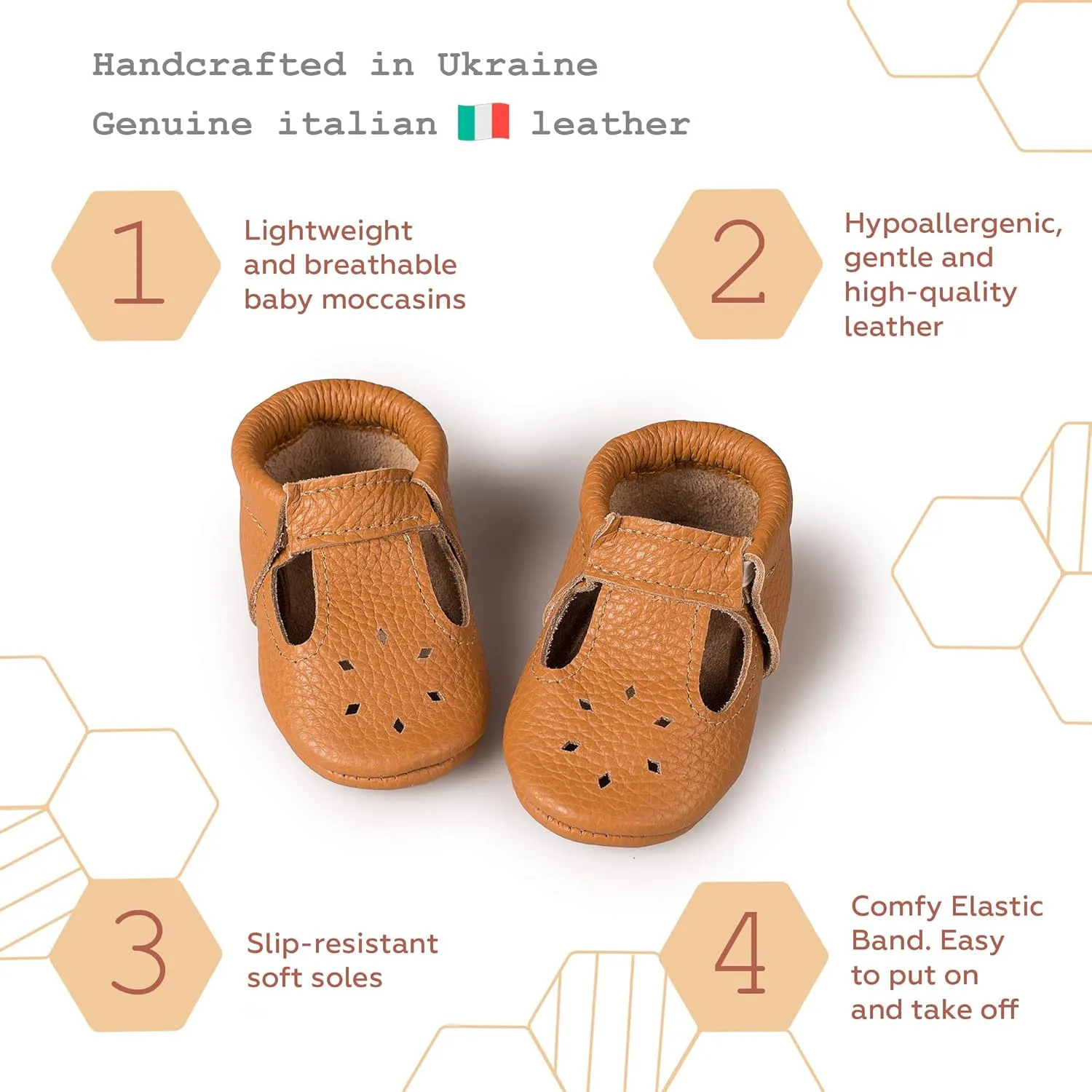 Soft Sole Infant, Baby and Toddler Shoes – Elastic T-Strap Italian Leather Baby Moccasin Shoes for Boys and Girls; Crib Shoes to Baby Walking Shoes Handcrafted in Europe