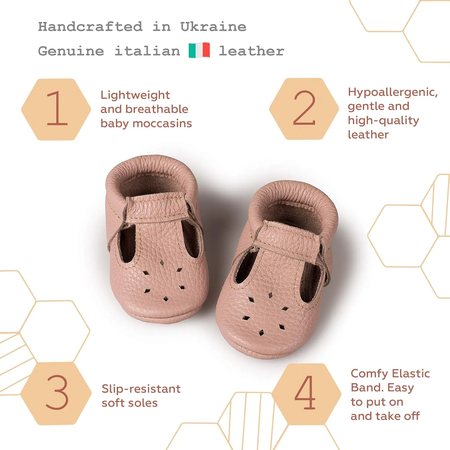 Soft Sole Infant, Baby and Toddler Shoes – Elastic T-Strap Italian Leather Baby Moccasin Shoes for Boys and Girls; Crib Shoes to Baby Walking Shoes Handcrafted in Europe