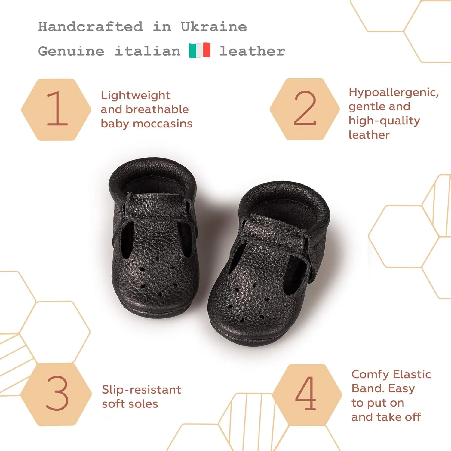 Soft Sole Infant, Baby and Toddler Shoes – Elastic T-Strap Italian Leather Baby Moccasin Shoes for Boys and Girls; Crib Shoes to Baby Walking Shoes Handcrafted in Europe