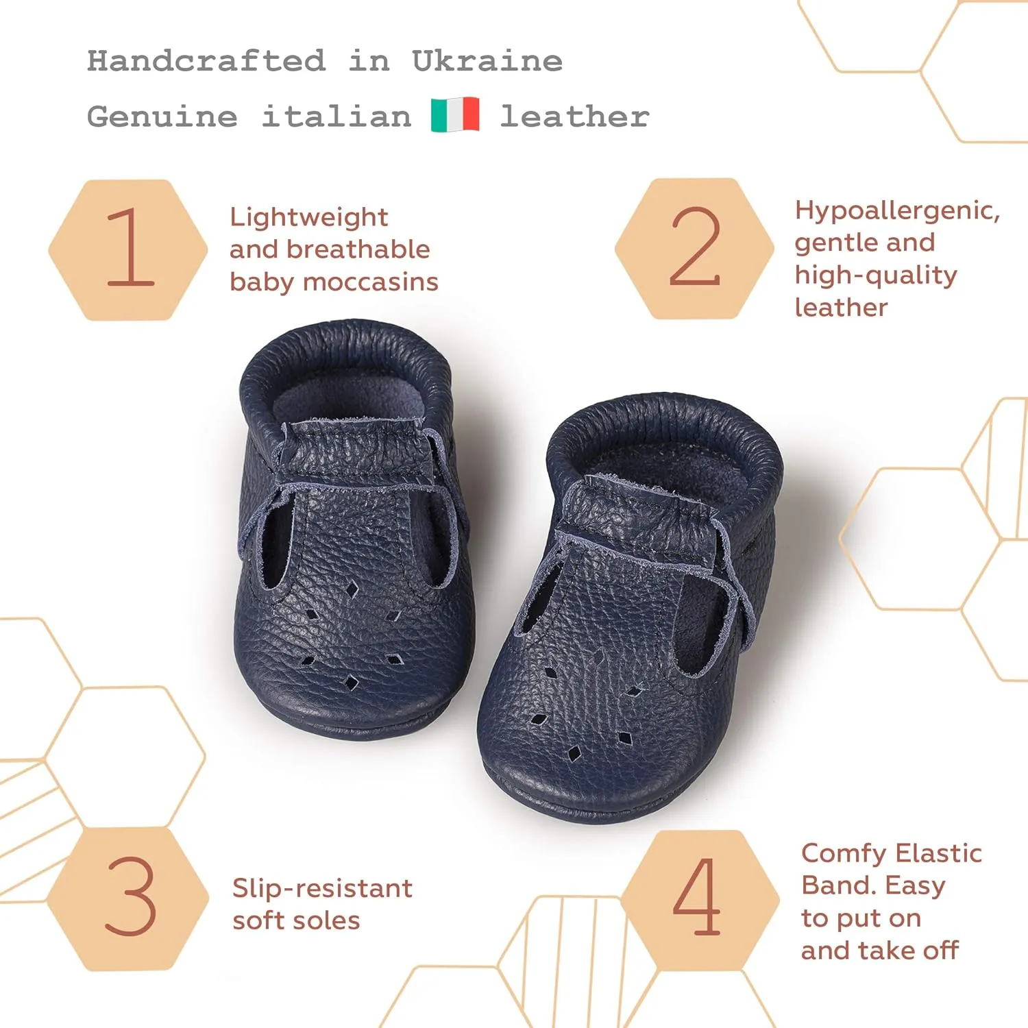 Soft Sole Infant, Baby and Toddler Shoes – Elastic T-Strap Italian Leather Baby Moccasin Shoes for Boys and Girls; Crib Shoes to Baby Walking Shoes Handcrafted in Europe