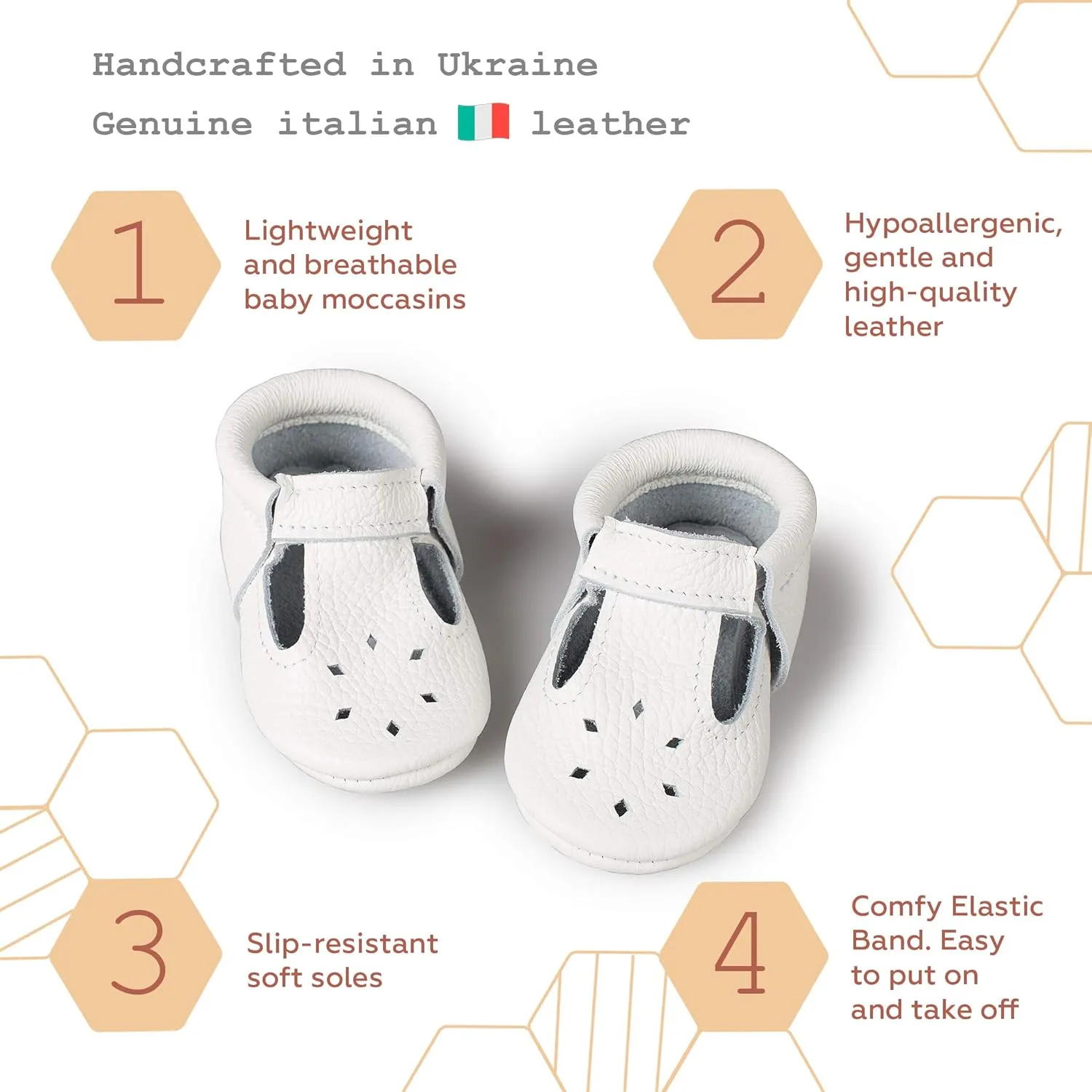 Soft Sole Infant, Baby and Toddler Shoes – Elastic T-Strap Italian Leather Baby Moccasin Shoes for Boys and Girls; Crib Shoes to Baby Walking Shoes Handcrafted in Europe