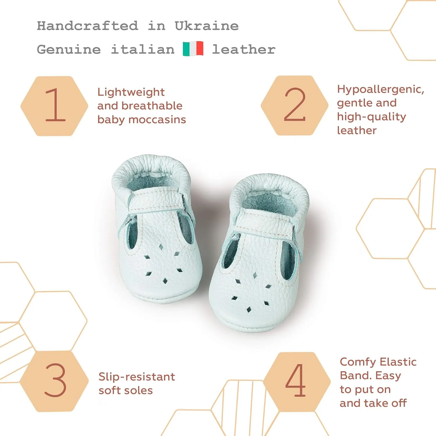 Soft Sole Infant, Baby and Toddler Shoes – Elastic T-Strap Italian Leather Baby Moccasin Shoes for Boys and Girls; Crib Shoes to Baby Walking Shoes Handcrafted in Europe