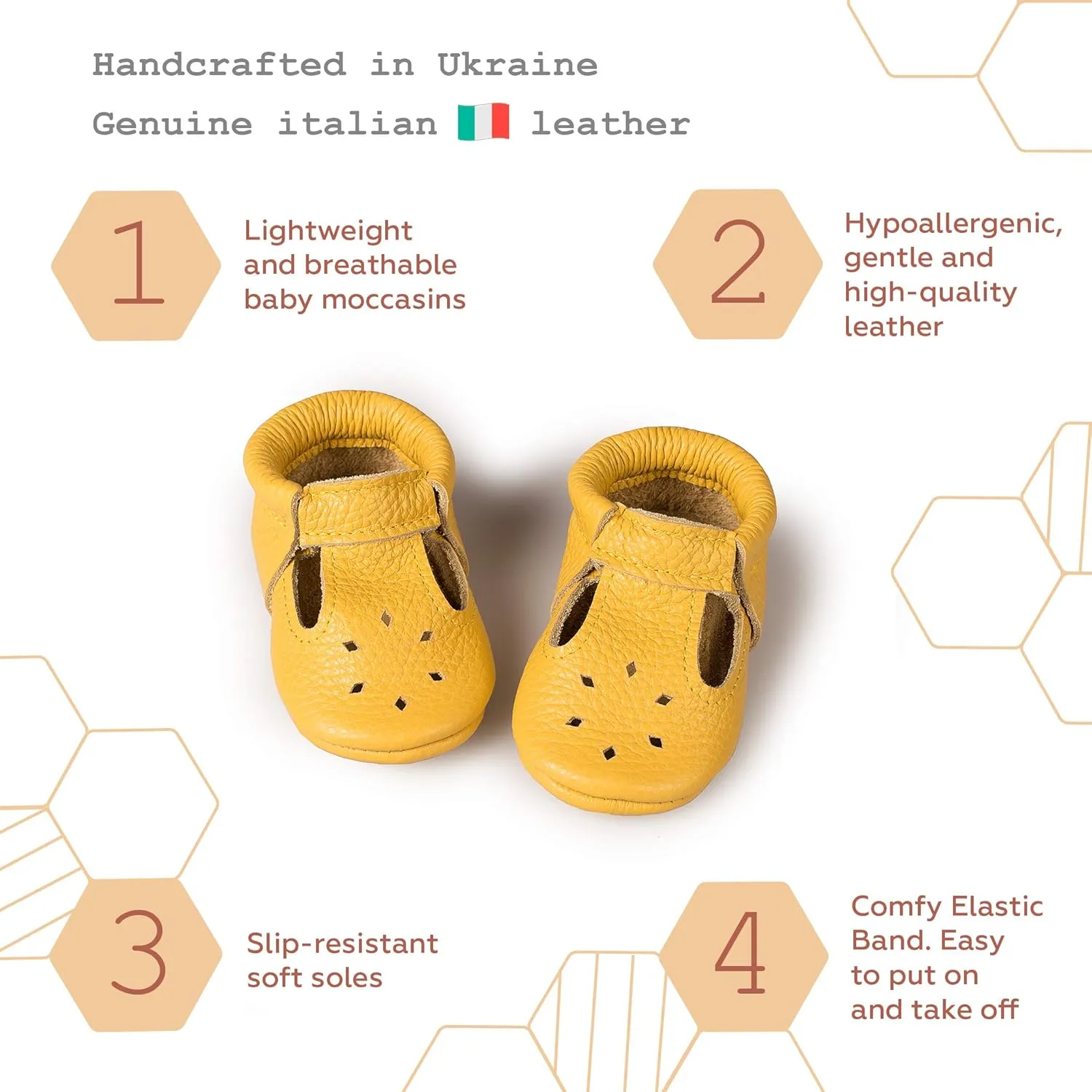 Soft Sole Infant, Baby and Toddler Shoes – Elastic T-Strap Italian Leather Baby Moccasin Shoes for Boys and Girls; Crib Shoes to Baby Walking Shoes Handcrafted in Europe