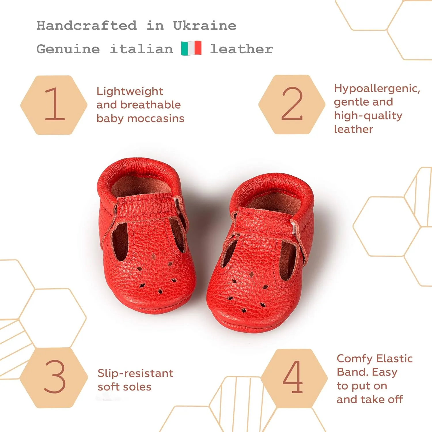 Soft Sole Infant, Baby and Toddler Shoes – Elastic T-Strap Italian Leather Baby Moccasin Shoes for Boys and Girls; Crib Shoes to Baby Walking Shoes Handcrafted in Europe